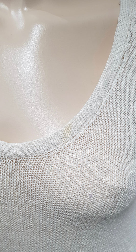 BRUNELLO CUCINELLI Cream Linen & Silk Sequin Embellished Jumper Sweater Top M