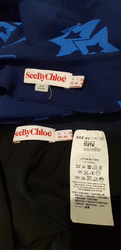 SEE BY CHLOE Blue Star Print Long Sleeve Blouse Top Elastic Waist Trousers UK12