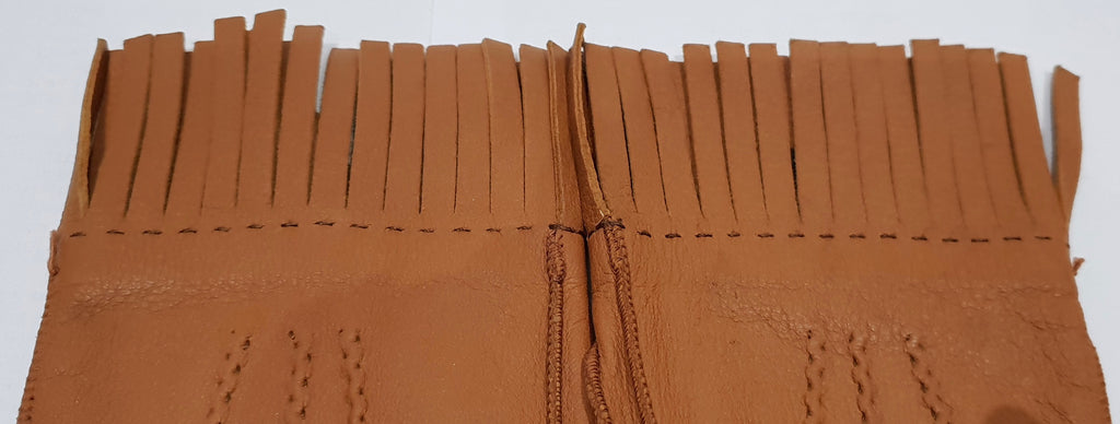 PRADA Made In Italy Women's Tan Camel Leather Silk Lined Fringed Gloves Sz:7.5