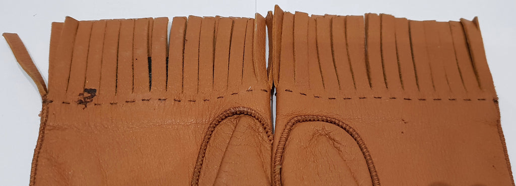 PRADA Made In Italy Women's Tan Camel Leather Silk Lined Fringed Gloves Sz:7.5