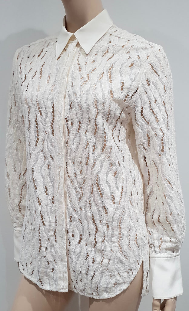 3.1 PHILLIP LIM White Cream Silk Tiger Lace Long Sleeve Blouse Shirt Top 8 UK12