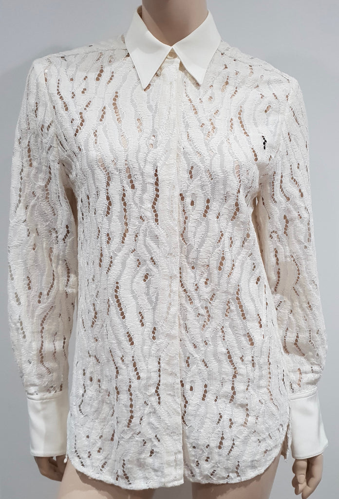3.1 PHILLIP LIM White Cream Silk Tiger Lace Long Sleeve Blouse Shirt Top 8 UK12