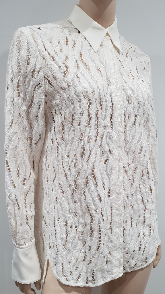 3.1 PHILLIP LIM White Cream Silk Tiger Lace Long Sleeve Blouse Shirt Top 8 UK12