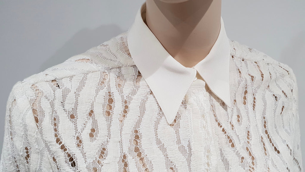 3.1 PHILLIP LIM White Cream Silk Tiger Lace Long Sleeve Blouse Shirt Top 8 UK12