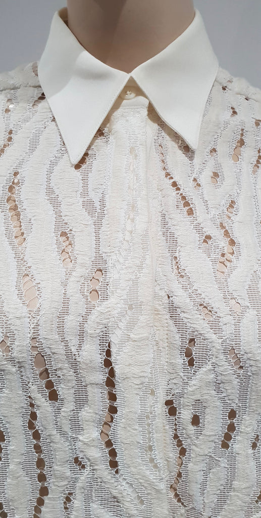 3.1 PHILLIP LIM White Cream Silk Tiger Lace Long Sleeve Blouse Shirt Top 8 UK12