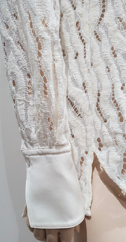 3.1 PHILLIP LIM White Cream Silk Tiger Lace Long Sleeve Blouse Shirt Top 8 UK12