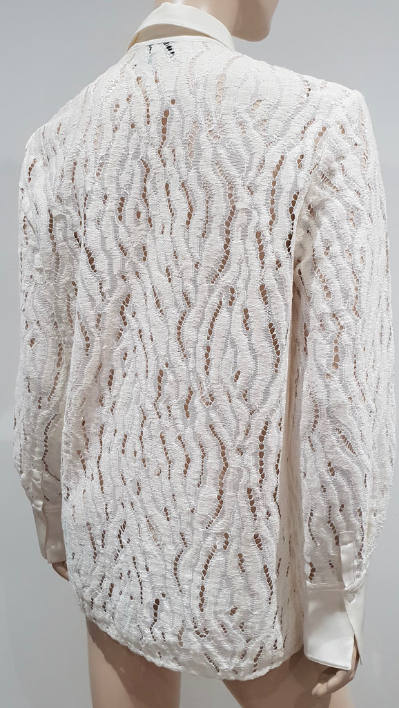 3.1 PHILLIP LIM White Cream Silk Tiger Lace Long Sleeve Blouse Shirt Top 8 UK12