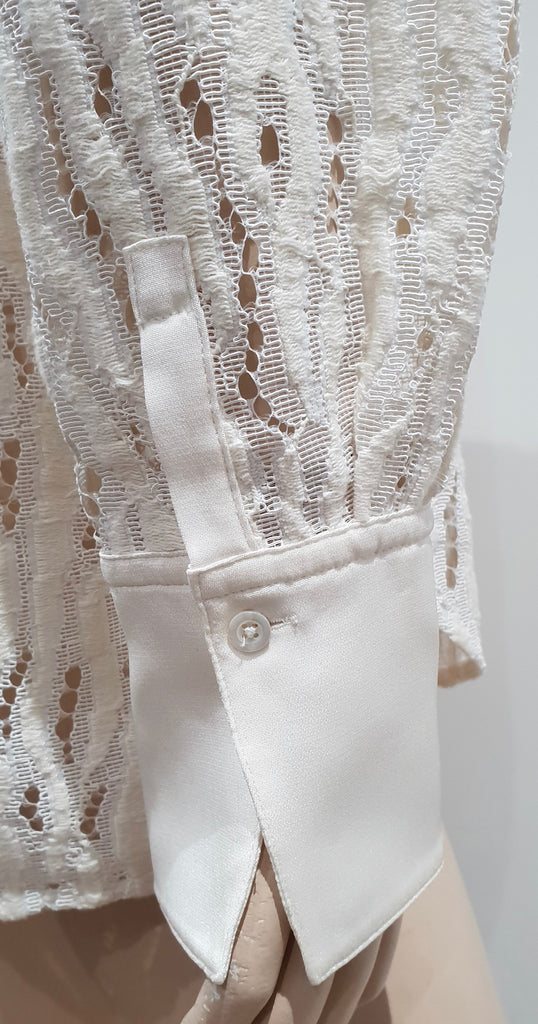 3.1 PHILLIP LIM White Cream Silk Tiger Lace Long Sleeve Blouse Shirt Top 8 UK12
