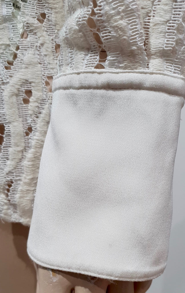 3.1 PHILLIP LIM White Cream Silk Tiger Lace Long Sleeve Blouse Shirt Top 8 UK12