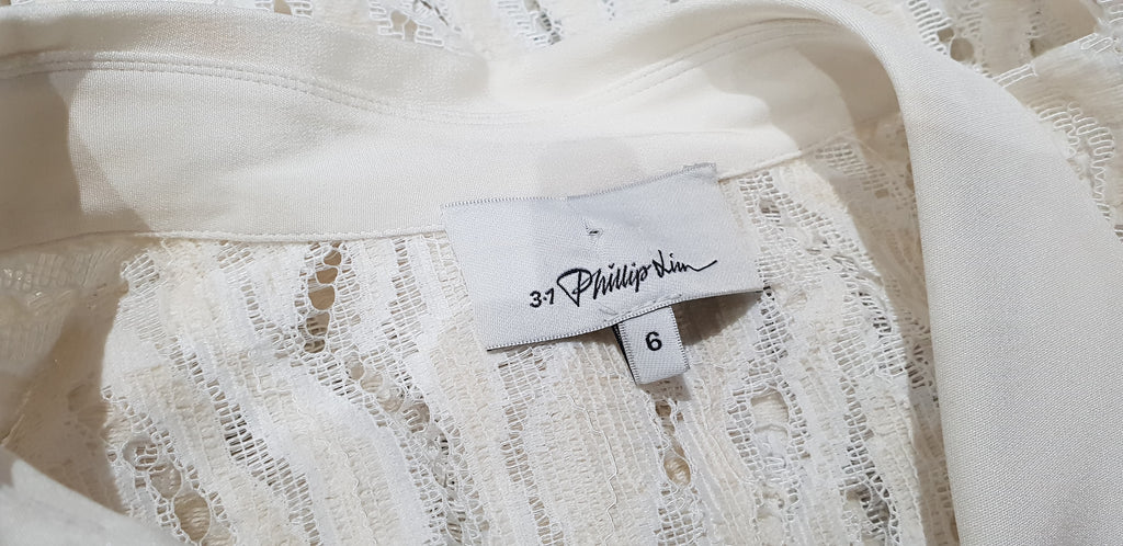 3.1 PHILLIP LIM White Cream Silk Tiger Lace Long Sleeve Blouse Shirt Top 8 UK12