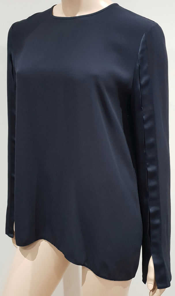 STELLA MCCARTNEY Navy Blue Satin Trim Long Sleeve Tunic Blouse Top IT42 UK12