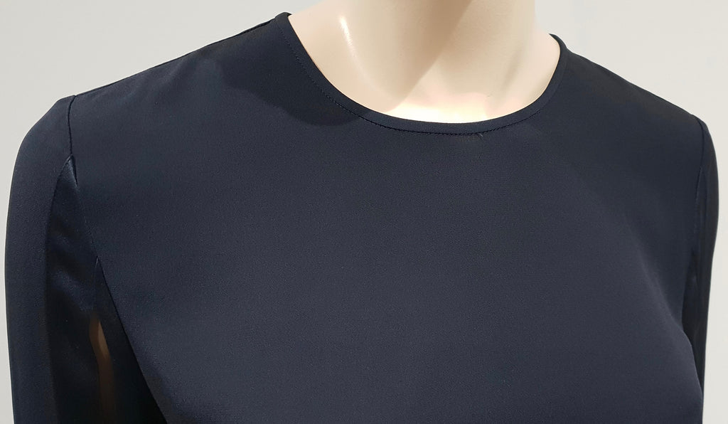 STELLA MCCARTNEY Navy Blue Satin Trim Long Sleeve Tunic Blouse Top IT42 UK12