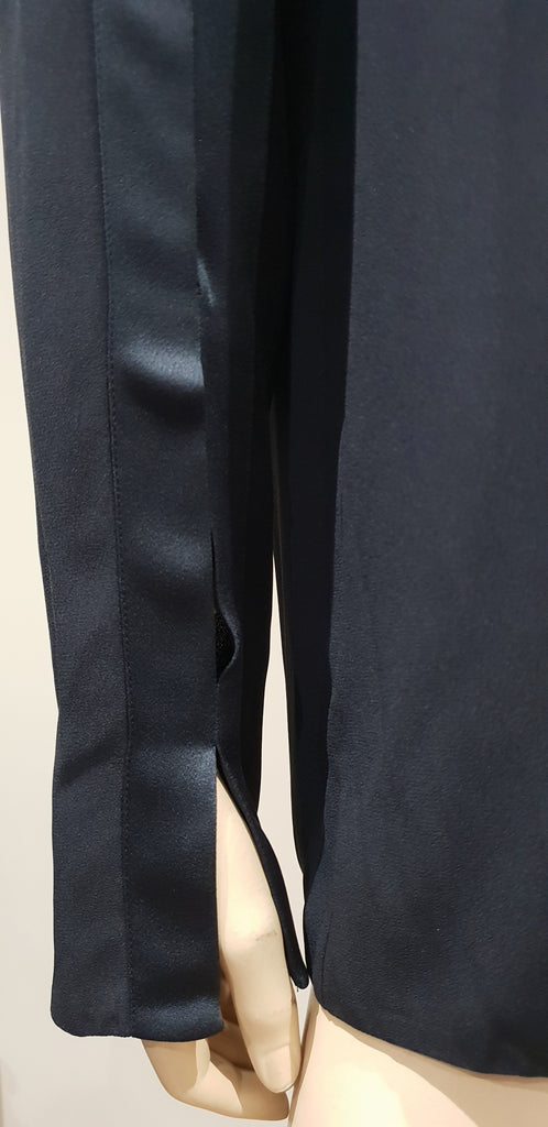 STELLA MCCARTNEY Navy Blue Satin Trim Long Sleeve Tunic Blouse Top IT42 UK12