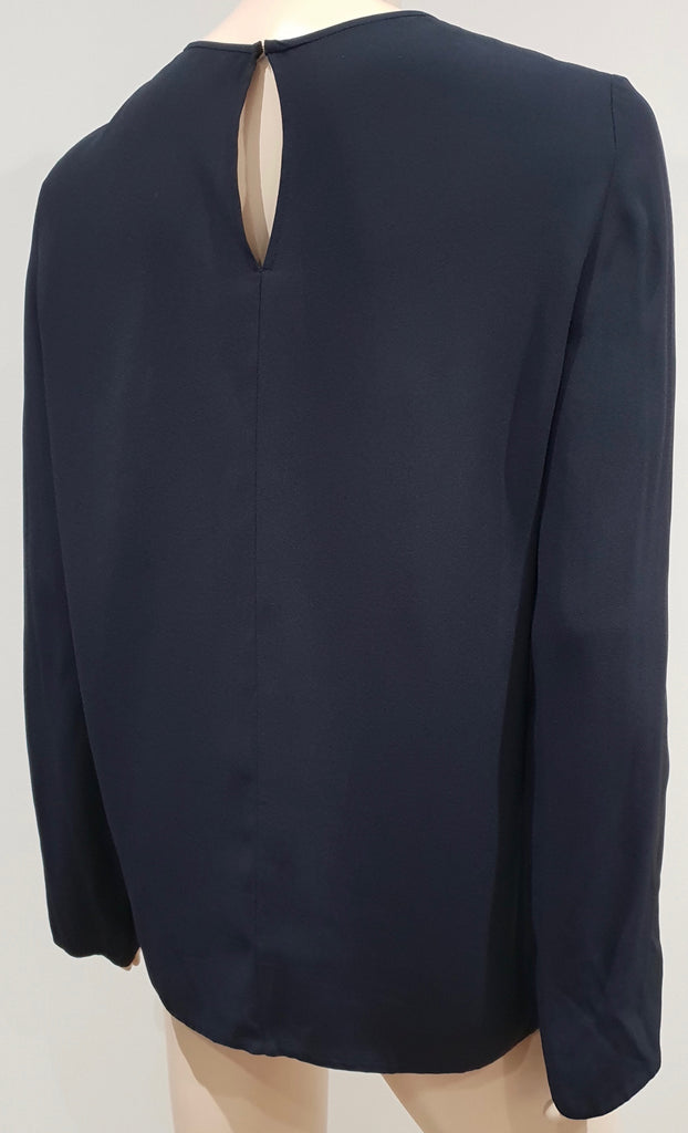 STELLA MCCARTNEY Navy Blue Satin Trim Long Sleeve Tunic Blouse Top IT42 UK12