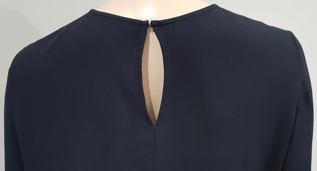 STELLA MCCARTNEY Navy Blue Satin Trim Long Sleeve Tunic Blouse Top IT42 UK12