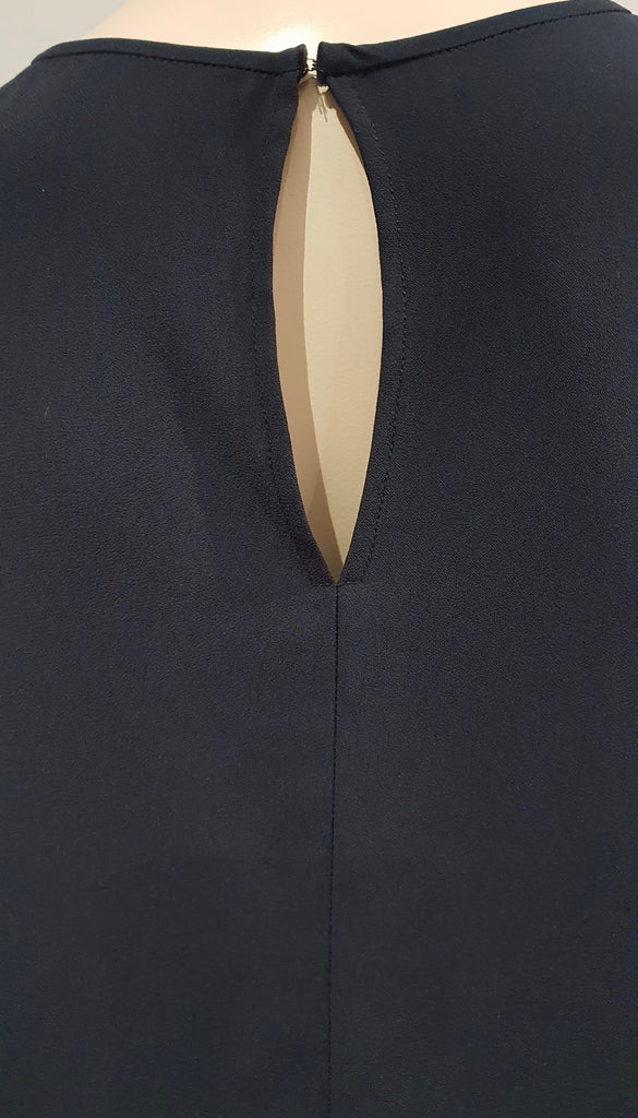 STELLA MCCARTNEY Navy Blue Satin Trim Long Sleeve Tunic Blouse Top IT42 UK12