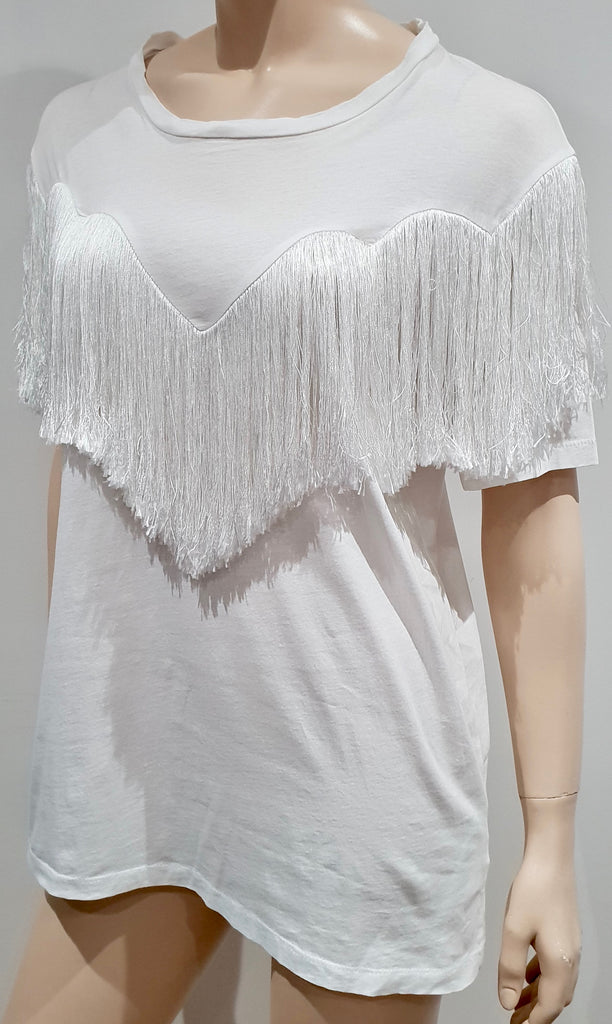 ACNE STUDIOS White Cotton JOSHI FRINGE Silk Blend Fringed T-Shirt Tee Top M