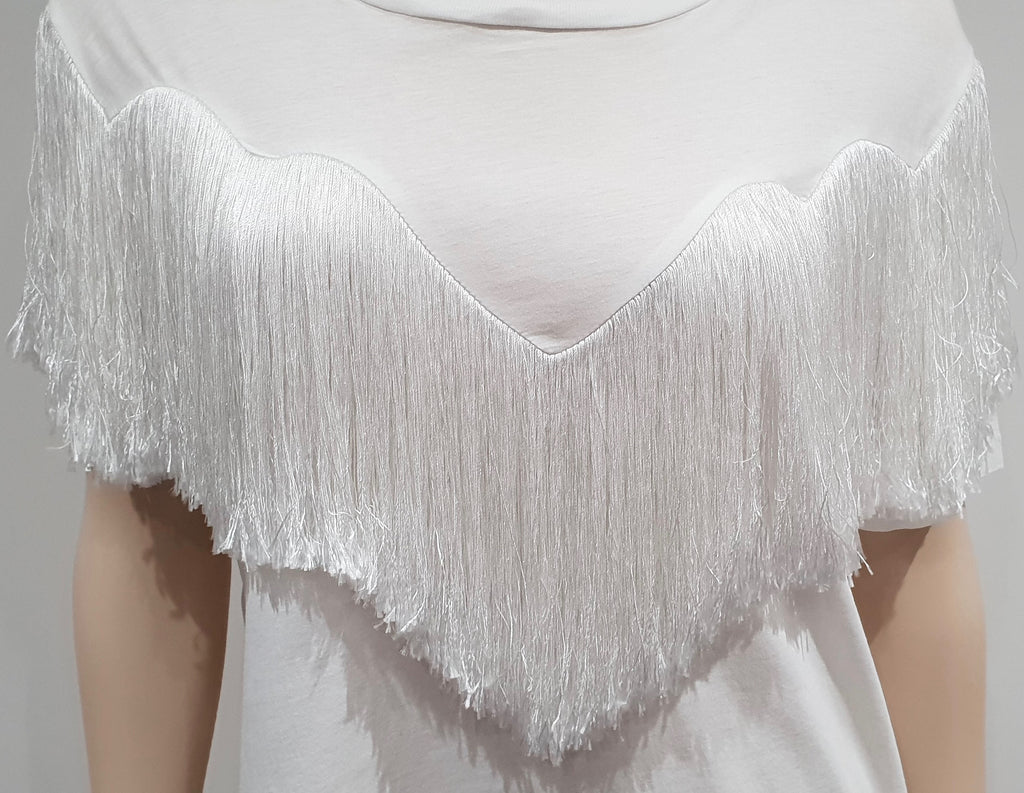 ACNE STUDIOS White Cotton JOSHI FRINGE Silk Blend Fringed T-Shirt Tee Top M