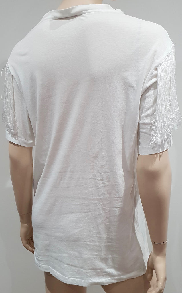 ACNE STUDIOS White Cotton JOSHI FRINGE Silk Blend Fringed T-Shirt Tee Top M