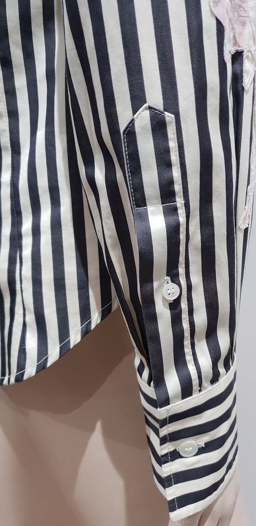PAUL SMITH WOMEN Cream Black Stripe Pink Floral Detail Blouse Shirt Top 44 UK12