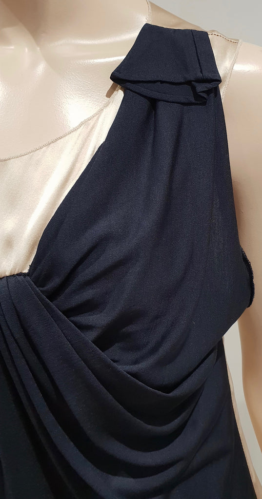 3.1 PHILLIP LIM Cream & Midnight Blue Black Silk Wool Pleated Sleeveless Top S