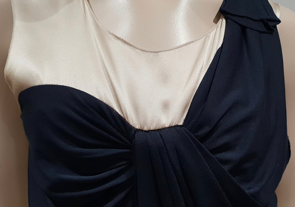 3.1 PHILLIP LIM Cream & Midnight Blue Black Silk Wool Pleated Sleeveless Top S