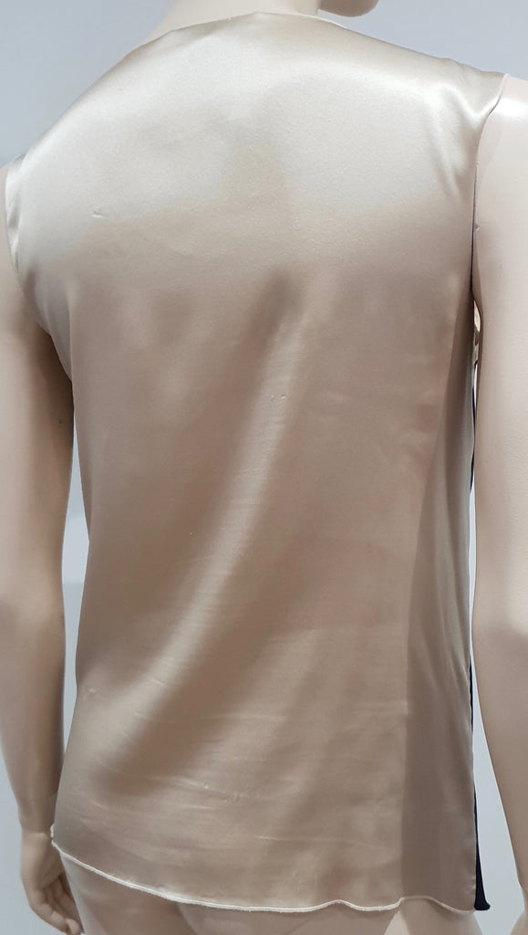 3.1 PHILLIP LIM Cream & Midnight Blue Black Silk Wool Pleated Sleeveless Top S