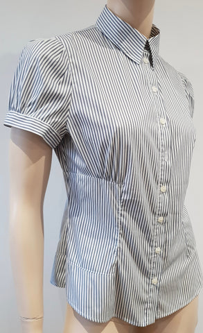 ANNE FONTAINE White Cotton Black Stripe Long Sleeve Textured Blouse Shirt Top 3
