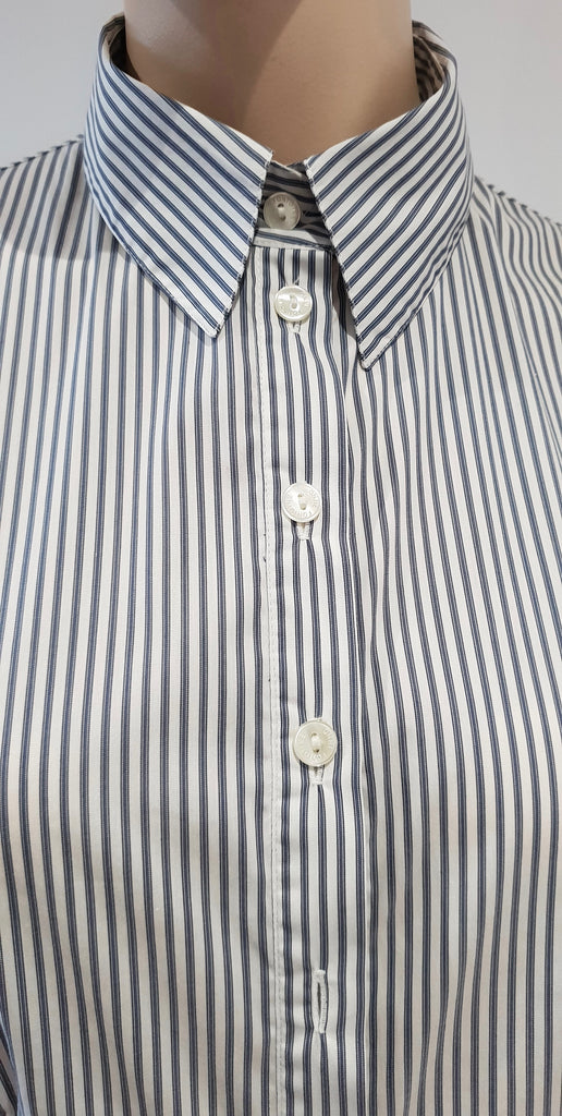 ANNE FONTAINE White Grey Cotton Blend Stripe Short Sleeve Blouse Shirt Top 40