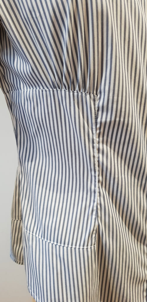 ANNE FONTAINE White Grey Cotton Blend Stripe Short Sleeve Blouse Shirt Top 40