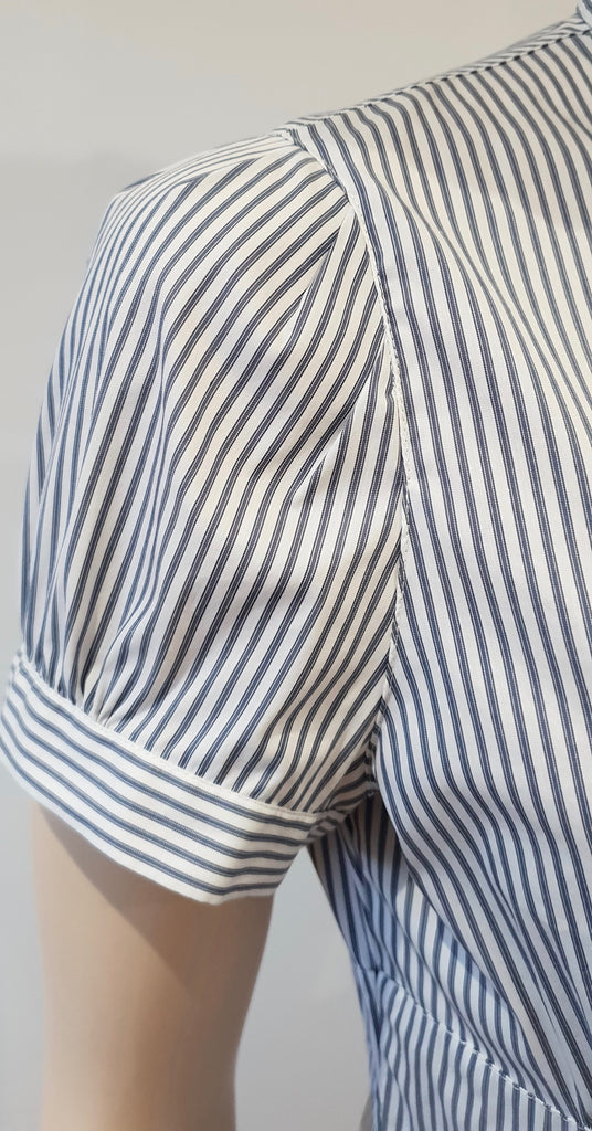 ANNE FONTAINE White Grey Cotton Blend Stripe Short Sleeve Blouse Shirt Top 40