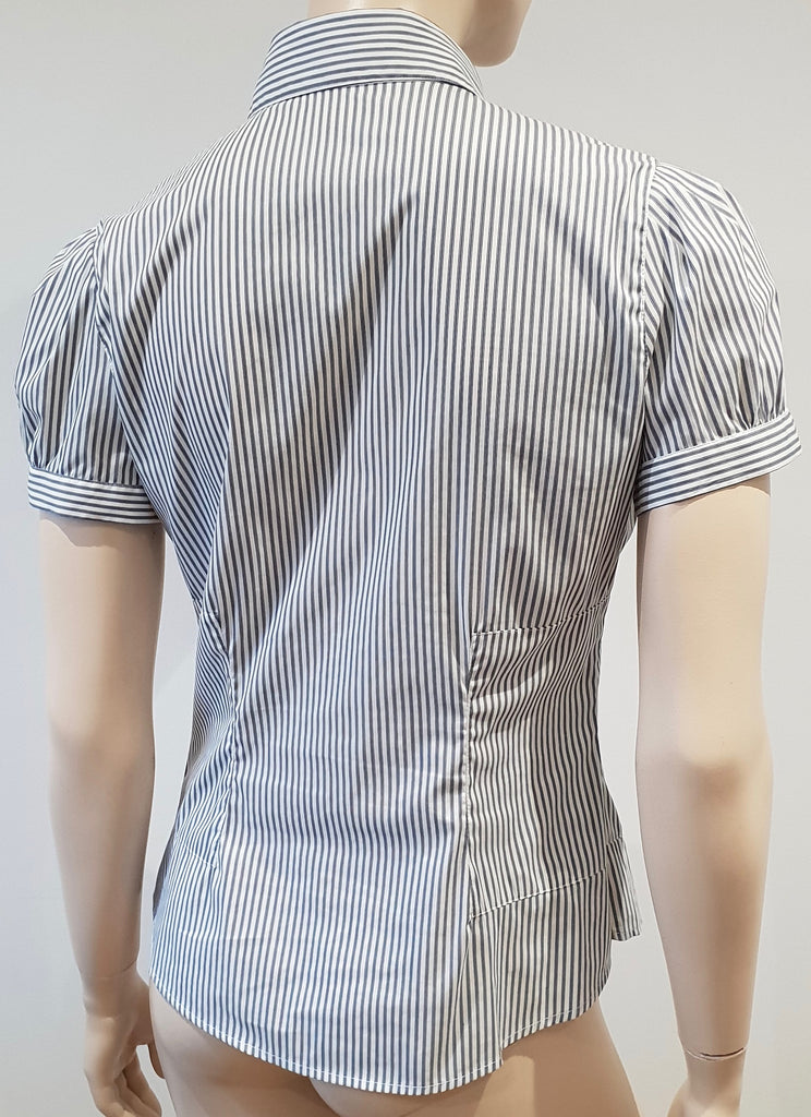 ANNE FONTAINE White Grey Cotton Blend Stripe Short Sleeve Blouse Shirt Top 40