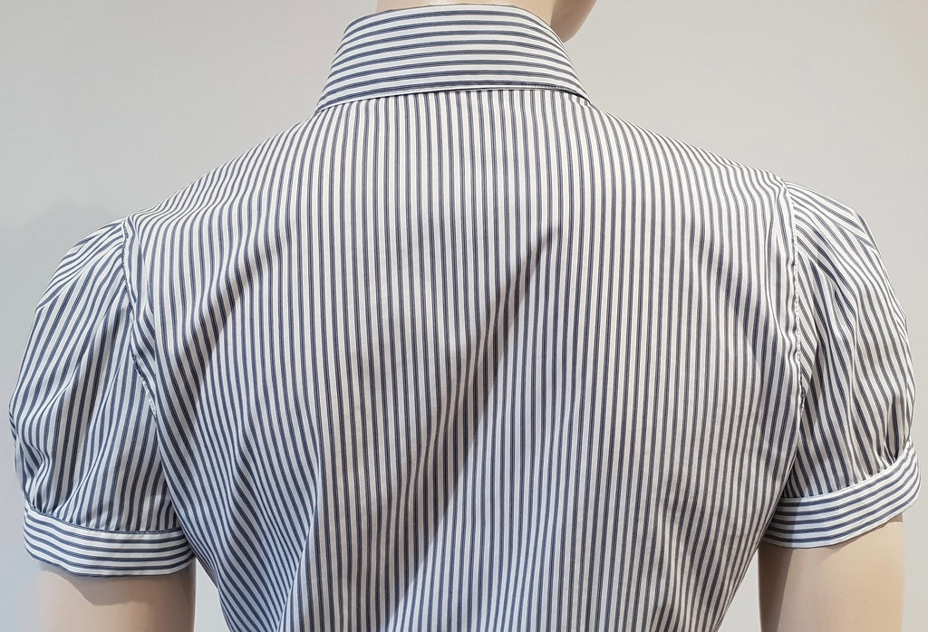 ANNE FONTAINE White Grey Cotton Blend Stripe Short Sleeve Blouse Shirt Top 40