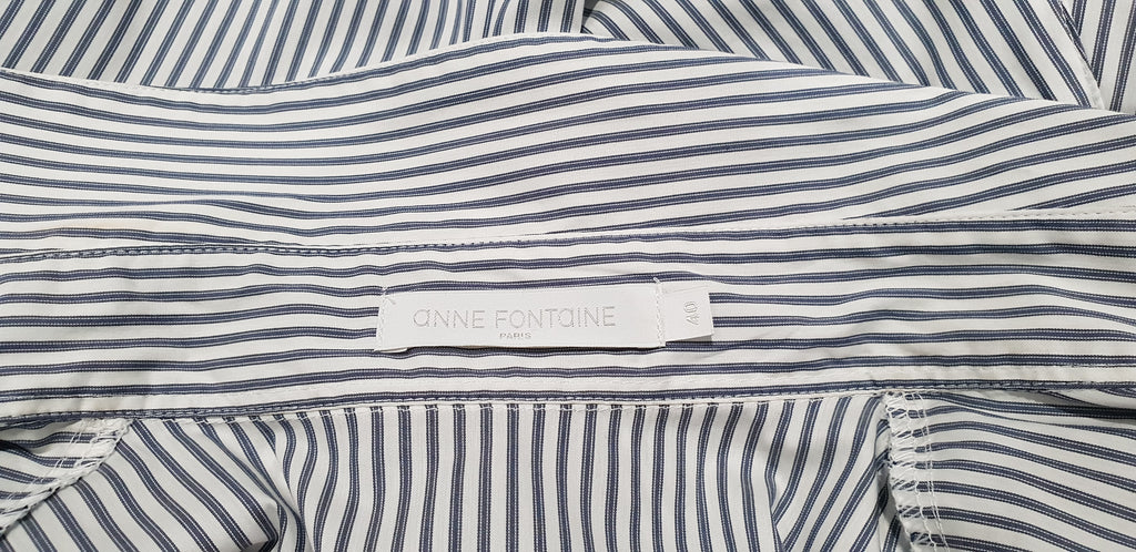 ANNE FONTAINE White Grey Cotton Blend Stripe Short Sleeve Blouse Shirt Top 40