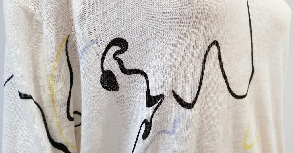 BIMBA Y LOLA Cream 100% Linen Multi Colour Pattern Fine Knit Jumper Sweater Top