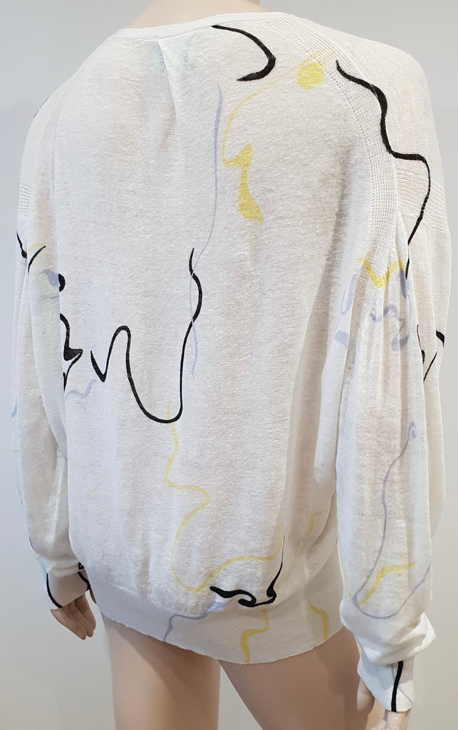 BIMBA Y LOLA Cream 100% Linen Multi Colour Pattern Fine Knit Jumper Sweater Top