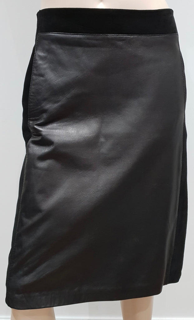 VALENTINO ROMA Women's Black Suede & Leather Panel Lined A-Line Skirt IT44 UK12