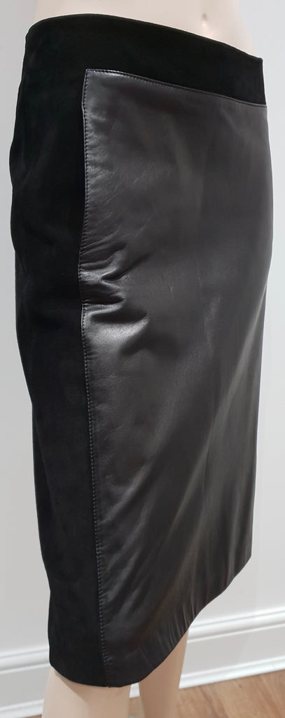 VALENTINO ROMA Women's Black Suede & Leather Panel Lined A-Line Skirt IT44 UK12