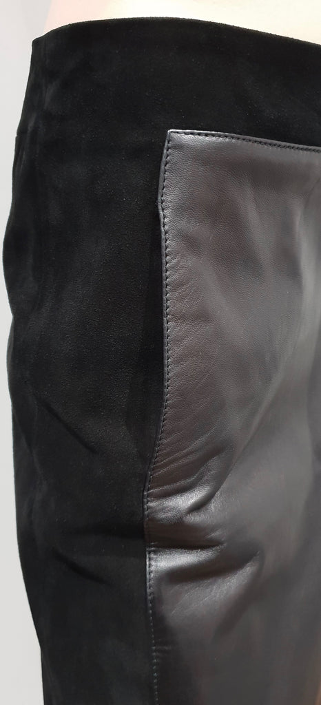 VALENTINO ROMA Women's Black Suede & Leather Panel Lined A-Line Skirt IT44 UK12