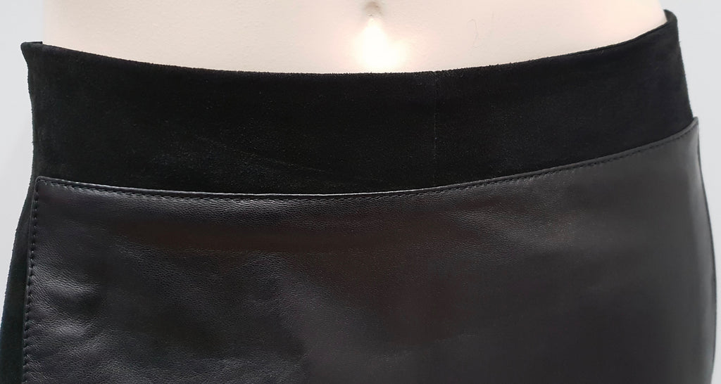 VALENTINO ROMA Women's Black Suede & Leather Panel Lined A-Line Skirt IT44 UK12