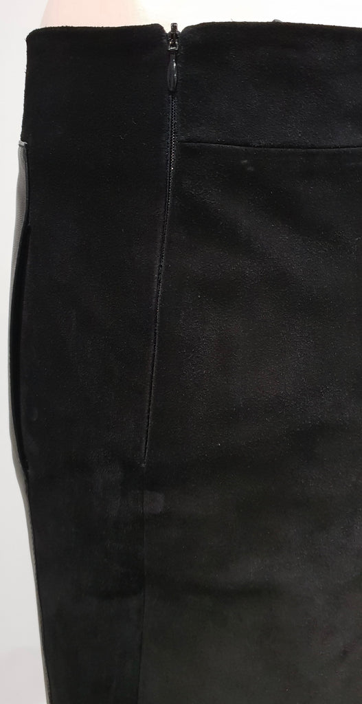 VALENTINO ROMA Women's Black Suede & Leather Panel Lined A-Line Skirt IT44 UK12