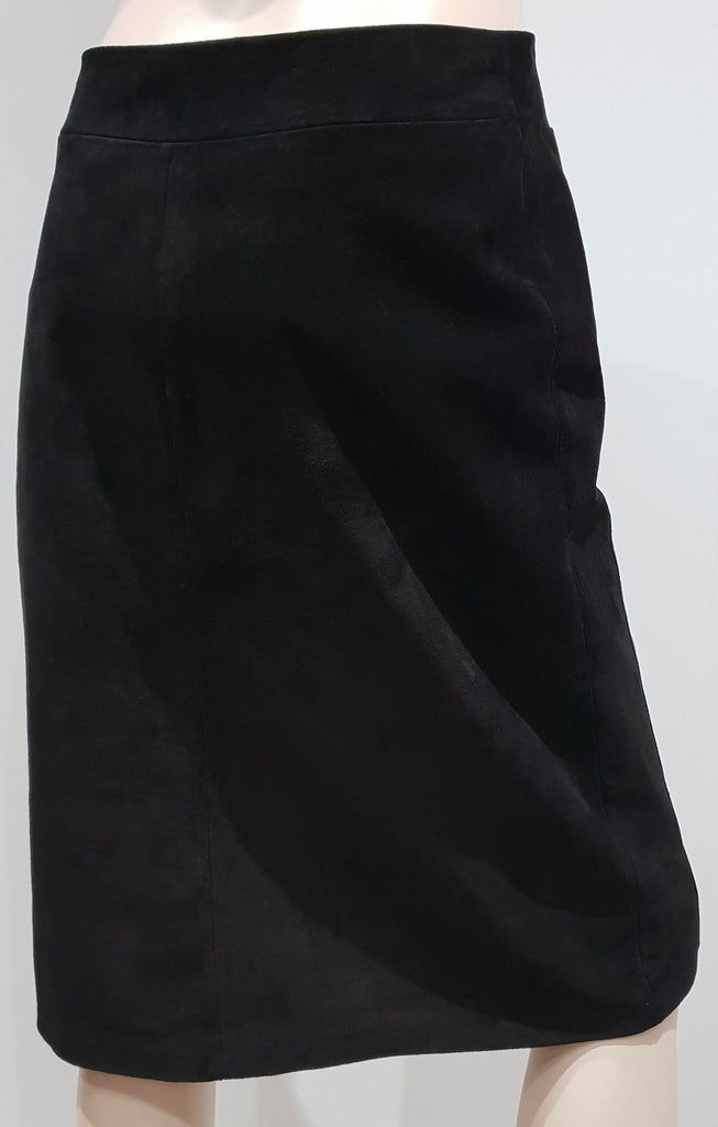VALENTINO ROMA Women's Black Suede & Leather Panel Lined A-Line Skirt IT44 UK12