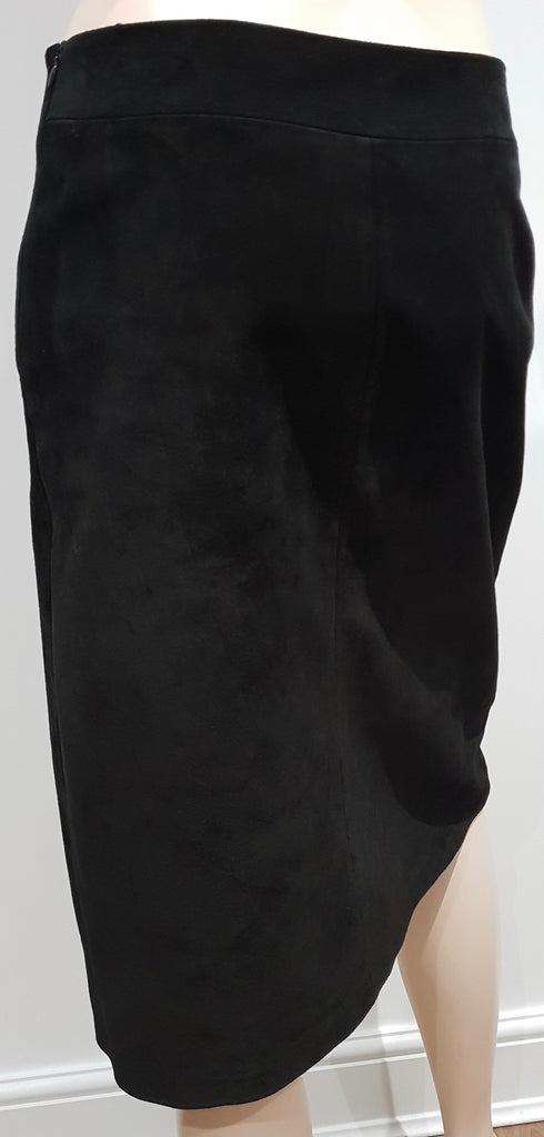VALENTINO ROMA Women's Black Suede & Leather Panel Lined A-Line Skirt IT44 UK12