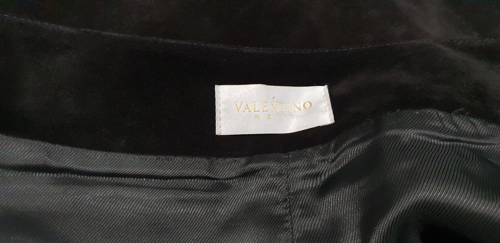 VALENTINO ROMA Women's Black Suede & Leather Panel Lined A-Line Skirt IT44 UK12