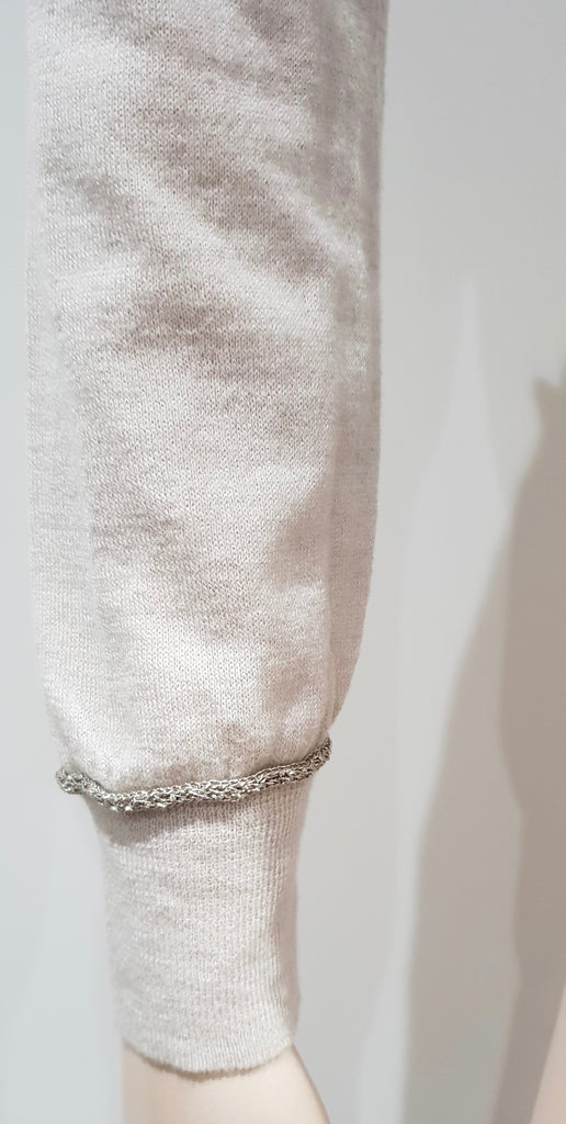 3.1 PHILLIP LIM Cream Silver Trim Wool Cotton Long Sleeve Military Cardigan M