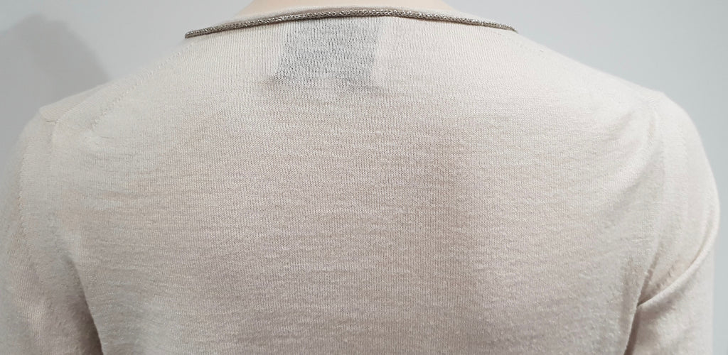 3.1 PHILLIP LIM Cream Silver Trim Wool Cotton Long Sleeve Military Cardigan M