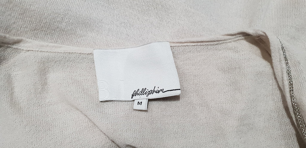 3.1 PHILLIP LIM Cream Silver Trim Wool Cotton Long Sleeve Military Cardigan M