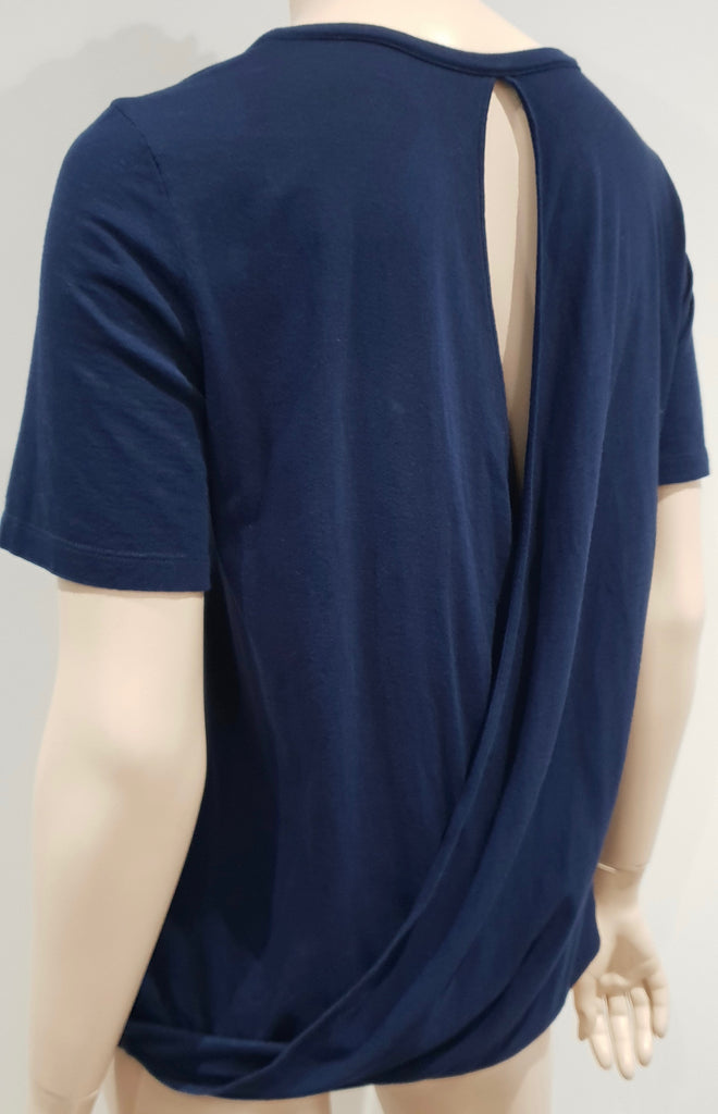 MAISON MARTIN MARGIELA Navy Blue Cotton Draped Rear Short Sleeve T-Shirt Tee M