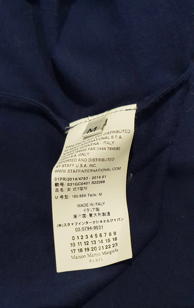 MAISON MARTIN MARGIELA Navy Blue Cotton Draped Rear Short Sleeve T-Shirt Tee M