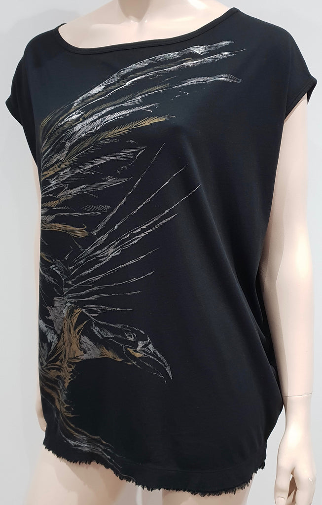 BUI DE BARBARA BUI Black Cotton Silver Gold Eagle Print Short Sleeve T-Shirt Tee